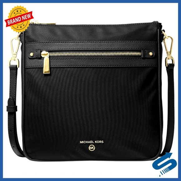 Handbags - Large Crossbody Bag Nylon Leather Trim Adjustable Strap Classic Chic Minimal